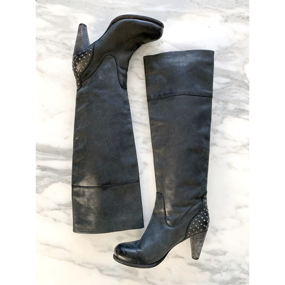 D-Segno Black Leather Studded Knee High Boots • Sz 8 - Picture 4 of 11